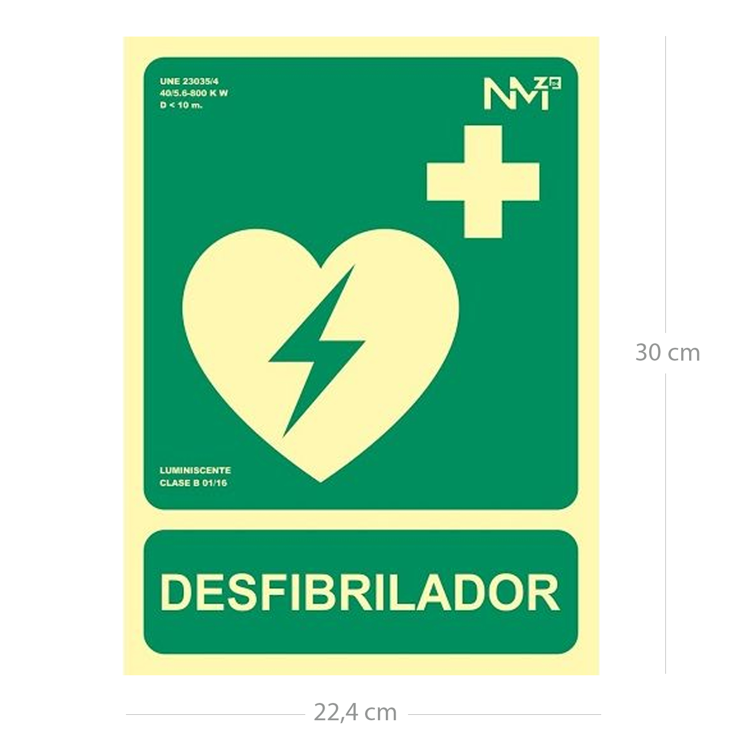 Señal Luminiscente DesfibriLador PVC 22.4x30 cm  Verde