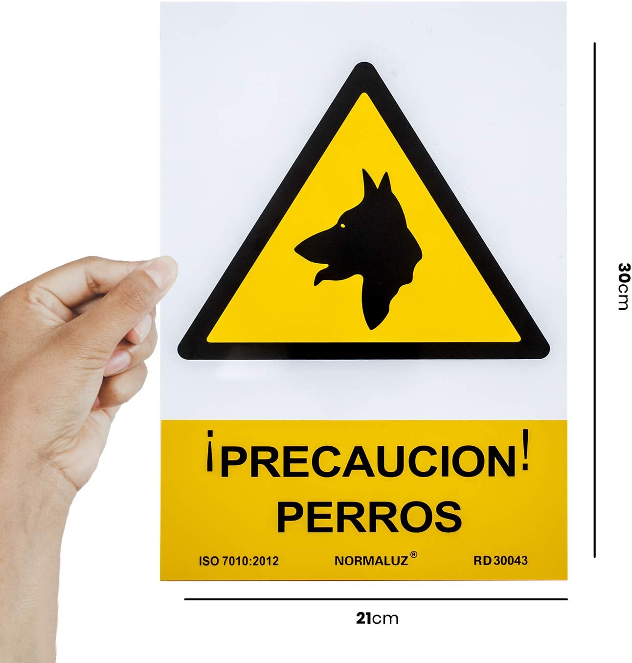 Señal precaucion perros aluminio 21x30cm  Amarillo
