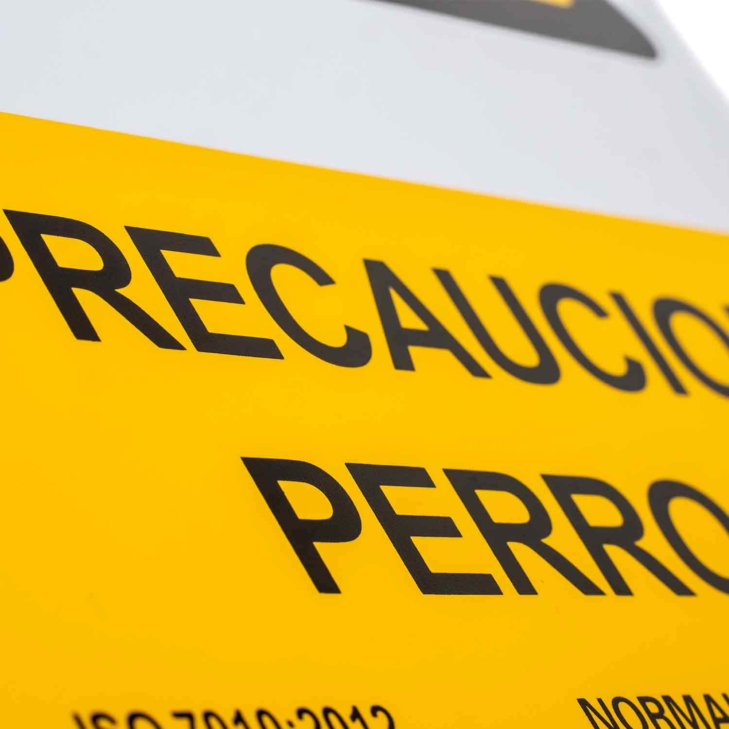 Señal precaucion perros aluminio 21x30cm  Amarillo