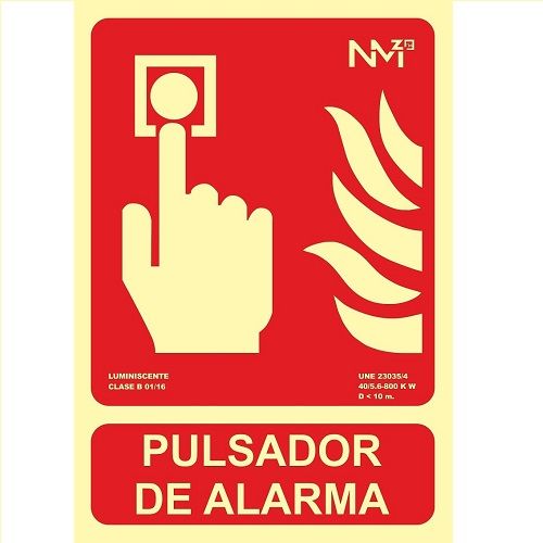 Señal pulsador alarma homologada PVC 21x30cm  Rojo