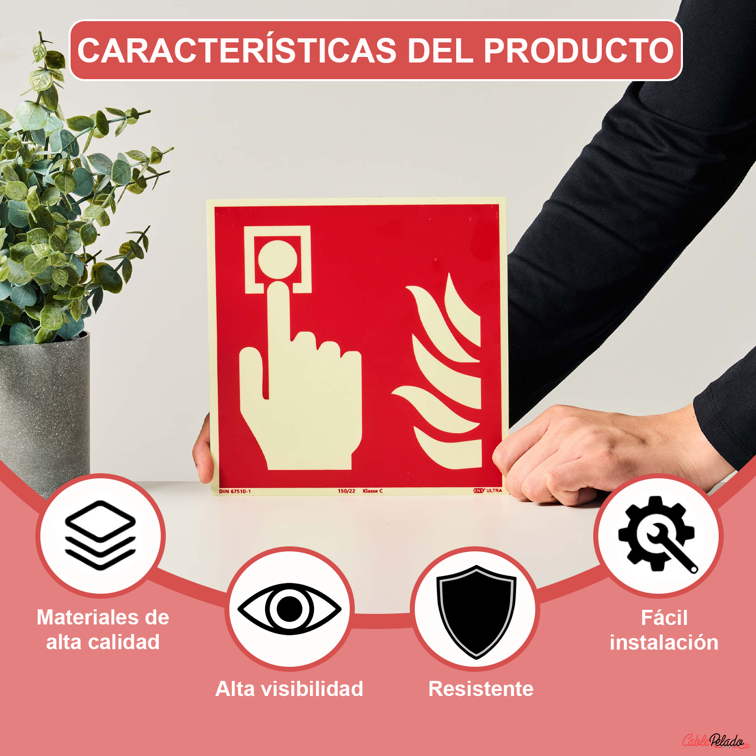Señal Pulsador PVC 0,7 Mm Clase B 21 X 21 Cm  Rojo