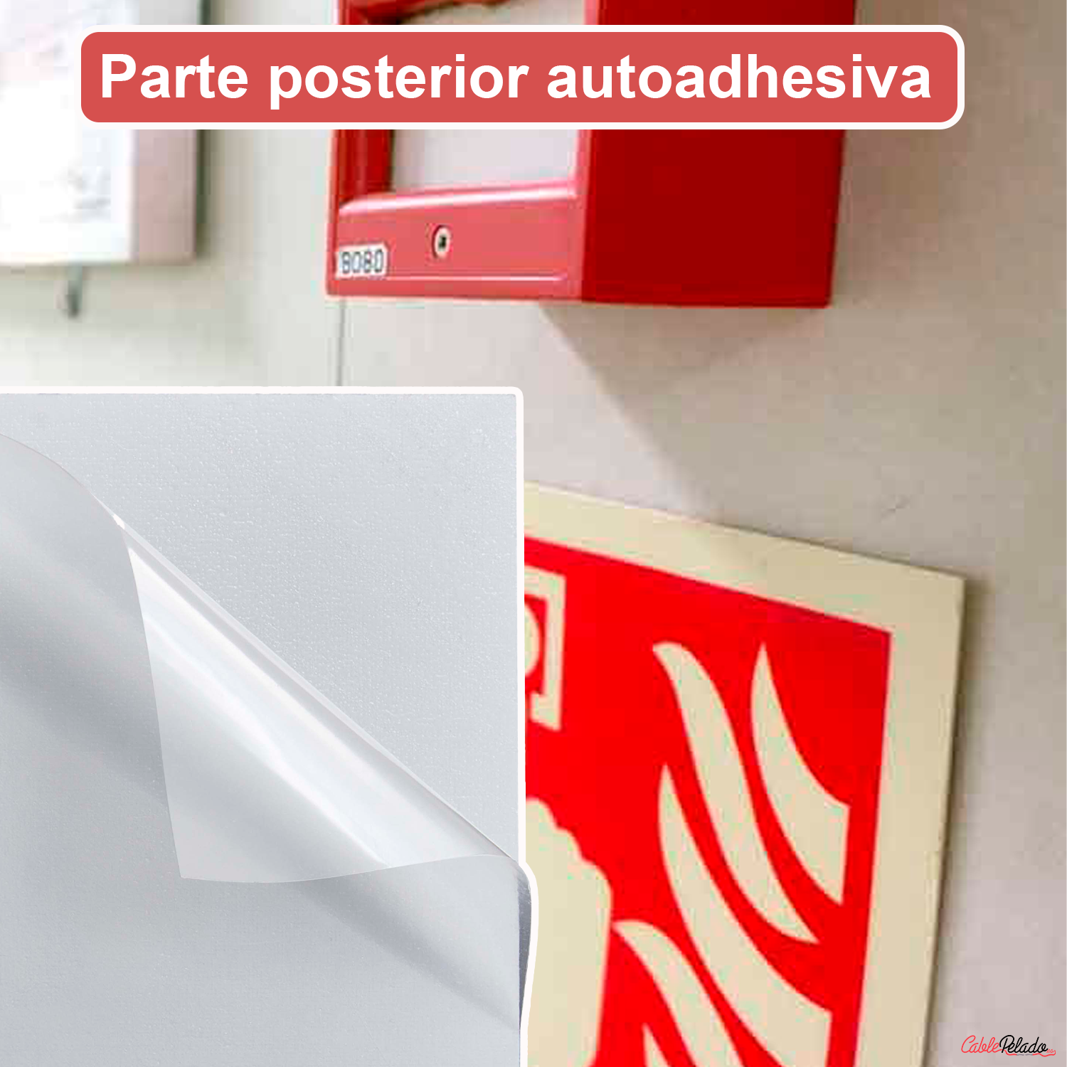 Señal Pulsador PVC 0,7 Mm Clase B 21 X 21 Cm  Rojo