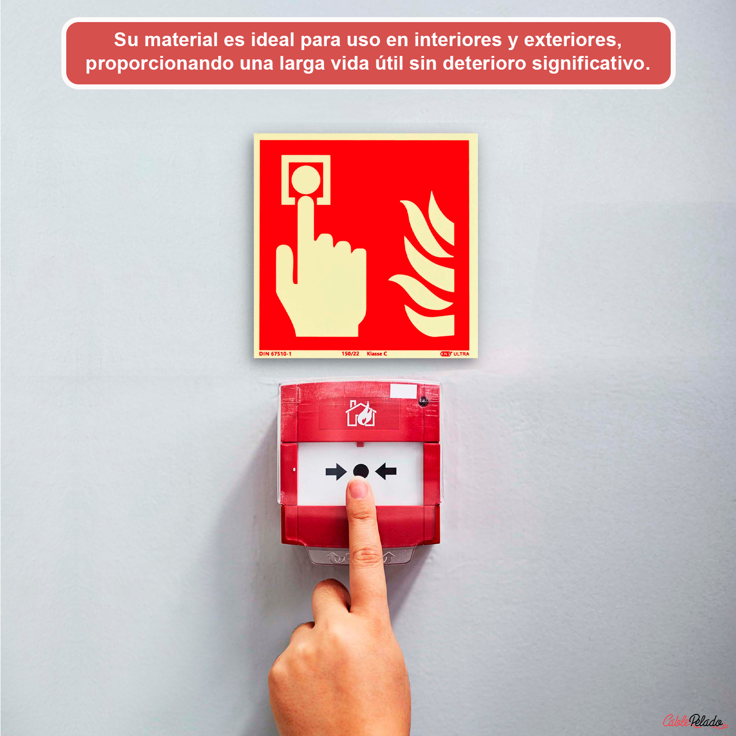 Señal Pulsador PVC 0,7 Mm Clase B 21 X 21 Cm  Rojo