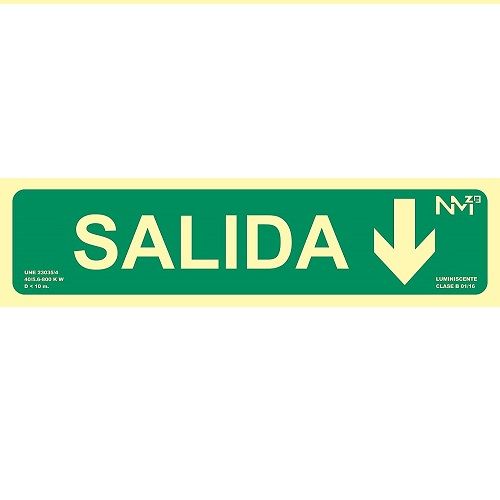 Señal salida flecha abajo PVC 10.5x42 cm  Verde