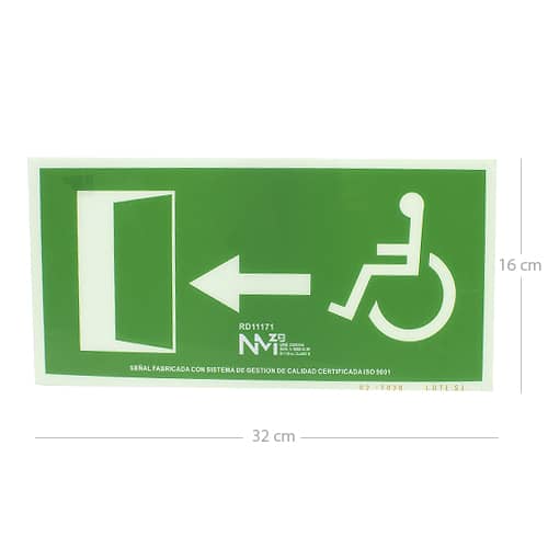 Señal Salida Minusvalidos Izquierda PVC 32x16 cm  Verde