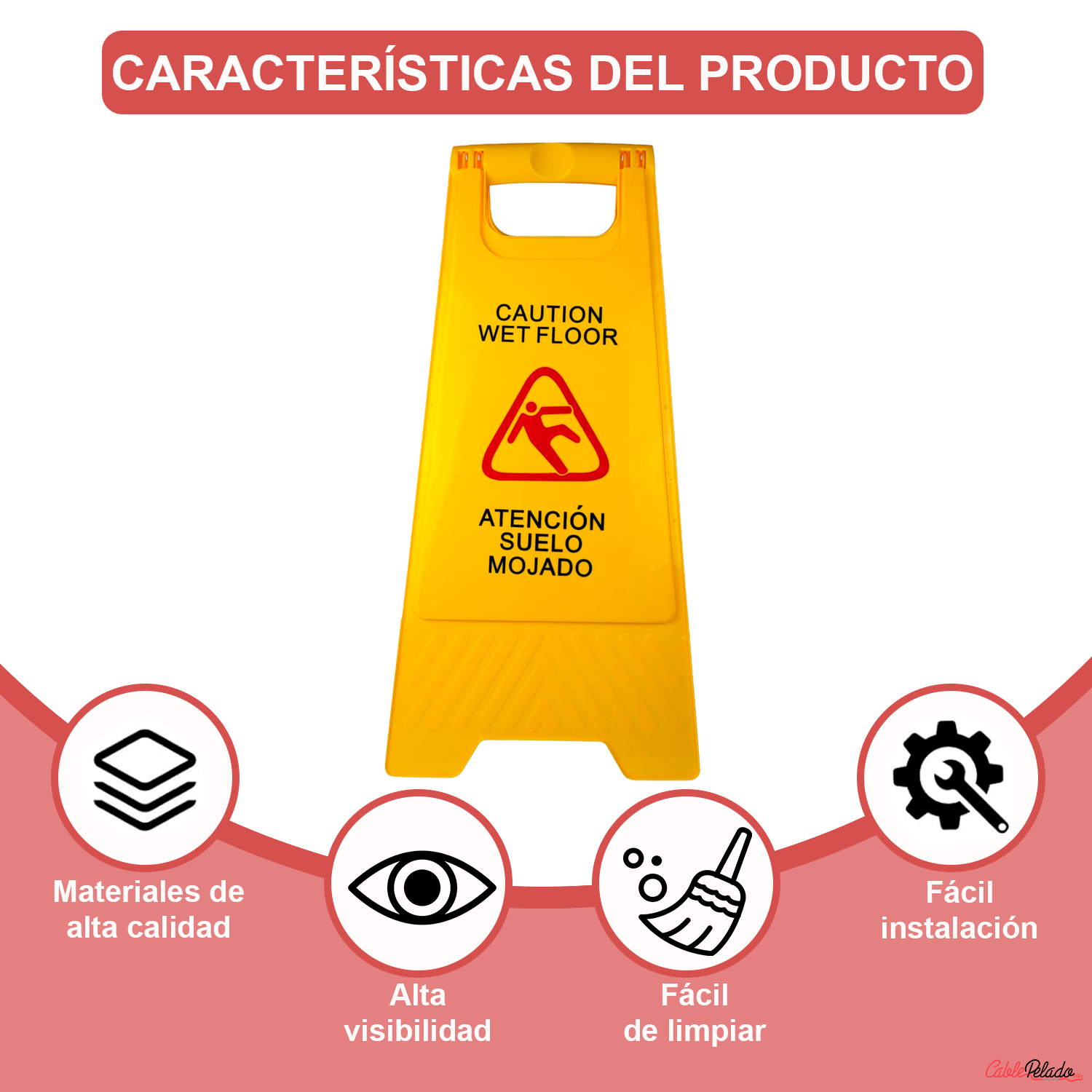 Señal Suelo Mojado Plegable (CASTELLANO-INGLES) 60 cm Amarillo