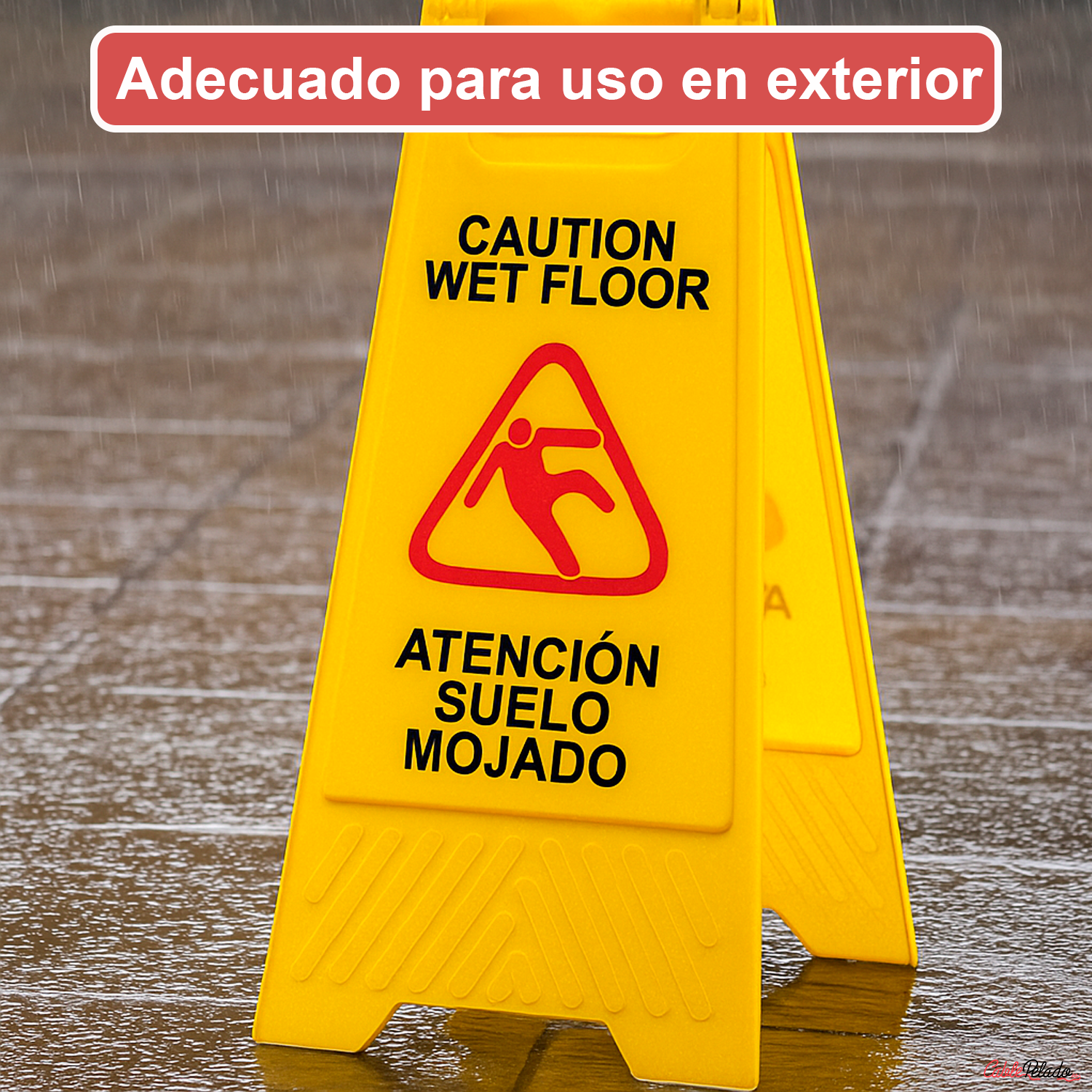 Señal Suelo Mojado Plegable (CASTELLANO-INGLES) 60 cm Amarillo