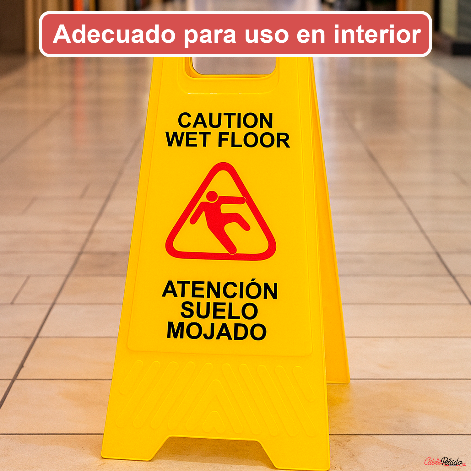 Señal Suelo Mojado Plegable (CASTELLANO-INGLES) 60 cm Amarillo