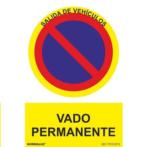Señal Vado Permanente adhesivo vinilo 15x20cm  Amarillo