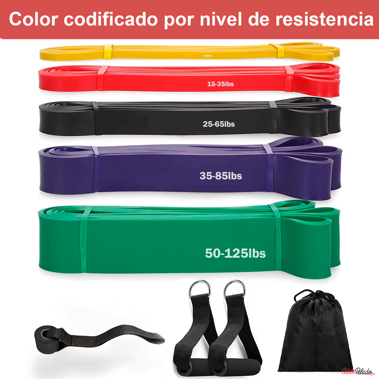 Set de Bandas Elásticas Profesionales para Ejercicio ( 5 Resistencias Diferentes )
