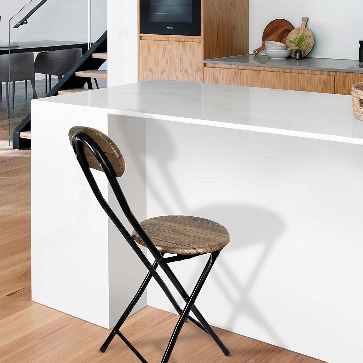 Silla plegable de metal y madera  Negro