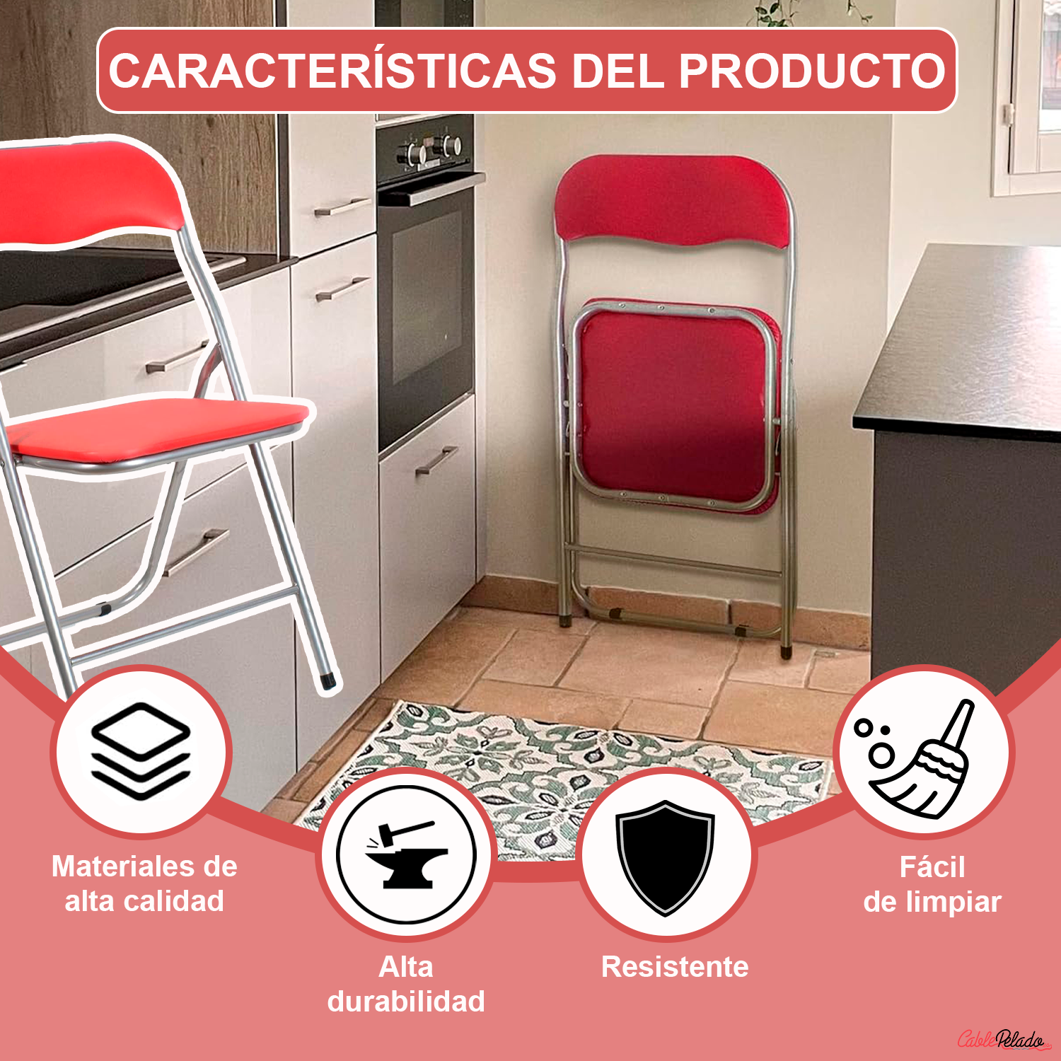 Silla plegable metalica  Rojo