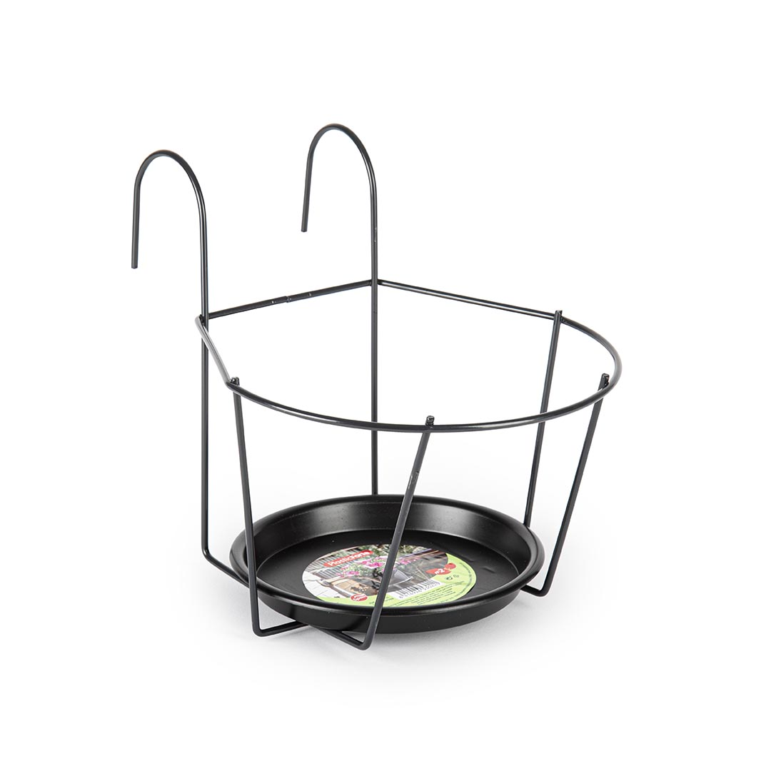 Soporte Metal para maceta con plato de pared 22 cm Negro