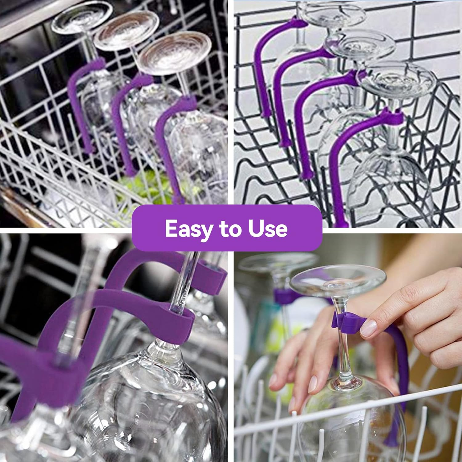 Soporte para lavavajilla copas de vino silicona 4 uds  Morado