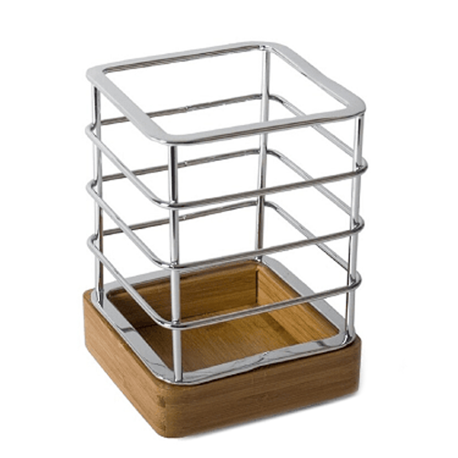 Soporte para utensilios de cocina de metal y madera