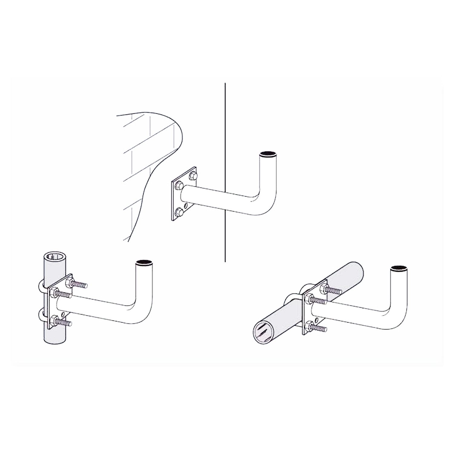 Soporte pared en L  30 mm para antenas de 60cm  Gris