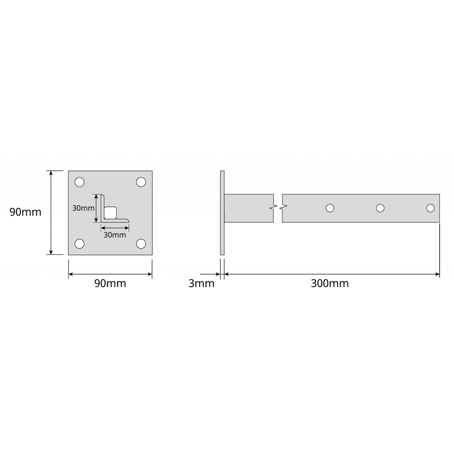 Soporte recto con perfil en L 300mm Zinc + RPR 300 mm