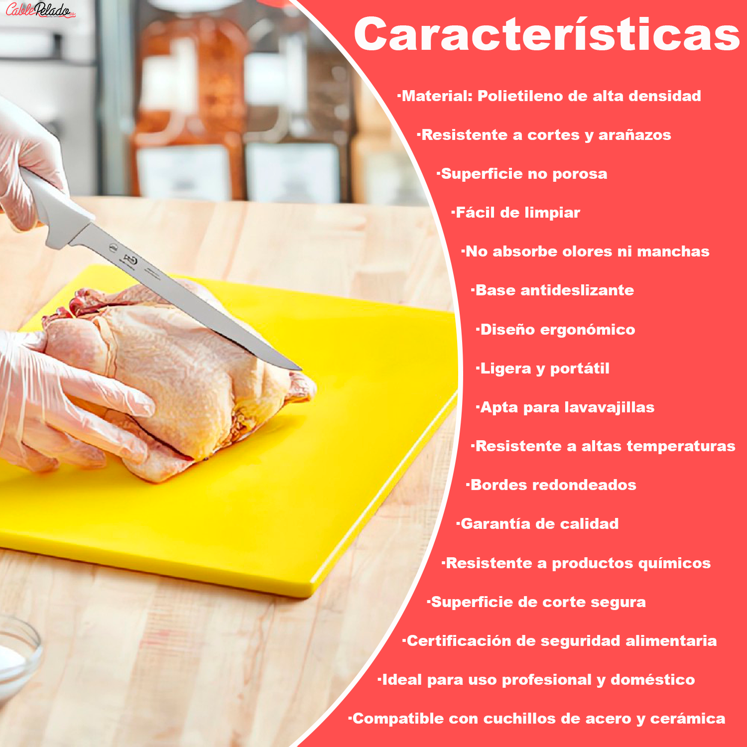 Tabla De Corte Para Cocina Profesional 40 X 30 Cm  Amarillo