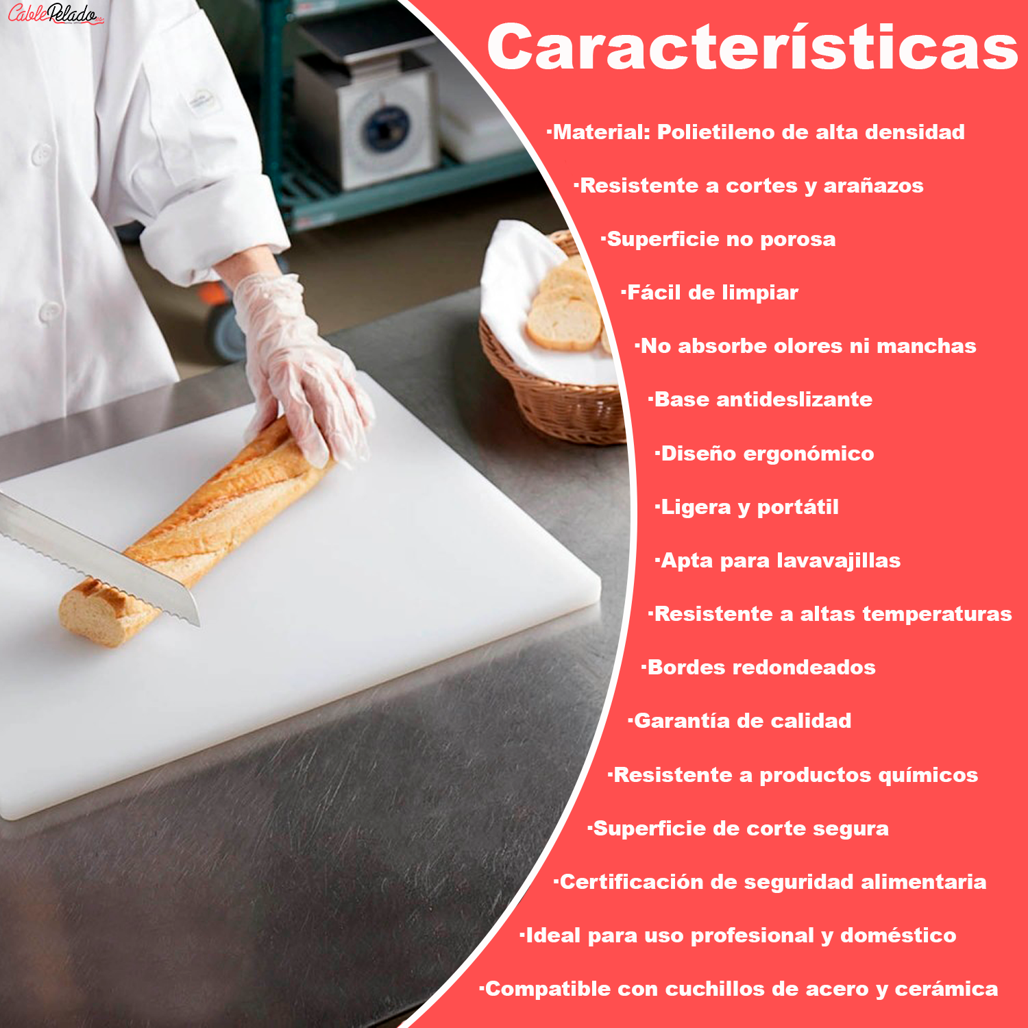 Tabla De Corte Para Cocina Profesional 40 X 30 Cm  Blanco