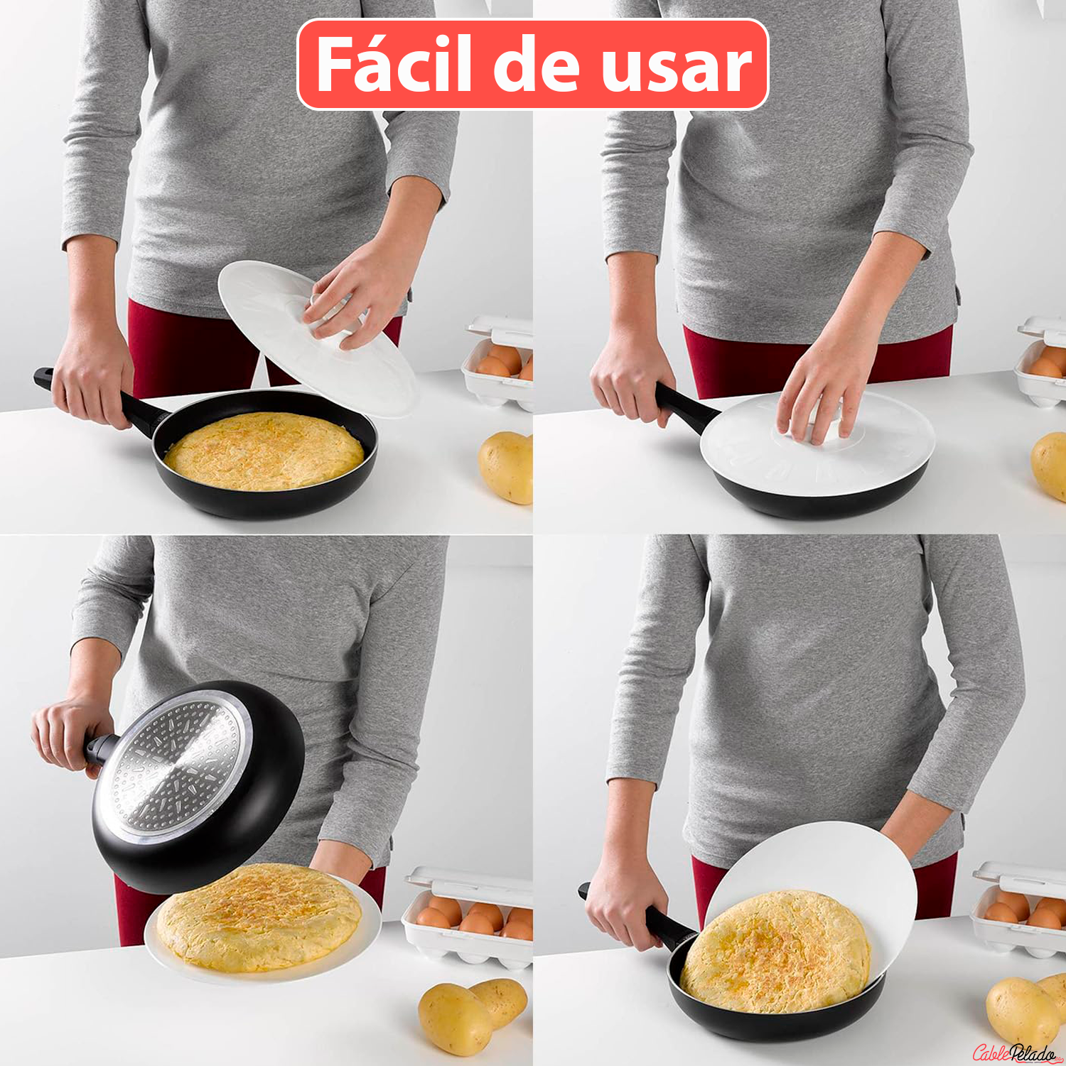 Tapa Voltea Tortillas De Plástico 29 cm Blanco