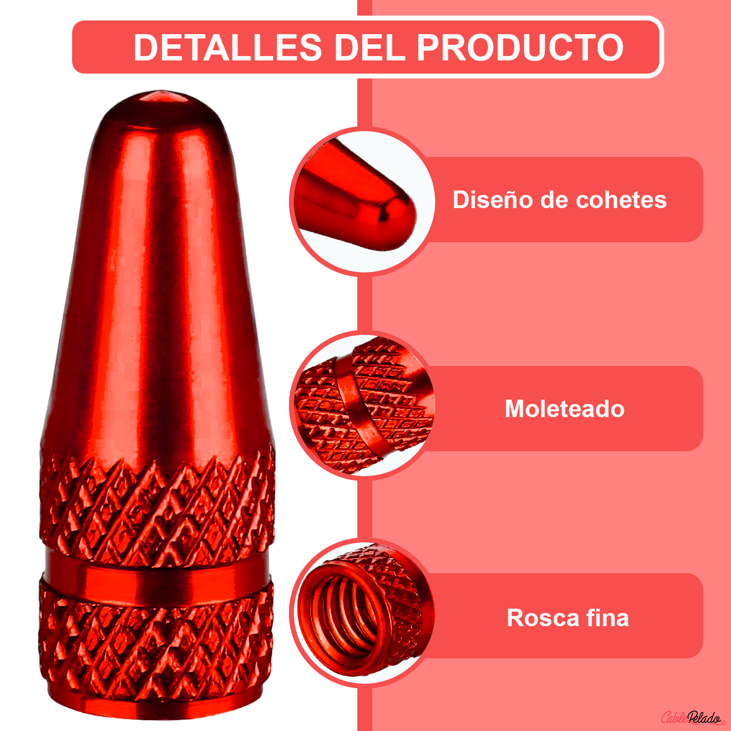 Tapón De Aluminio Para Válvula De Bicicleta 5 Uds  Rojo