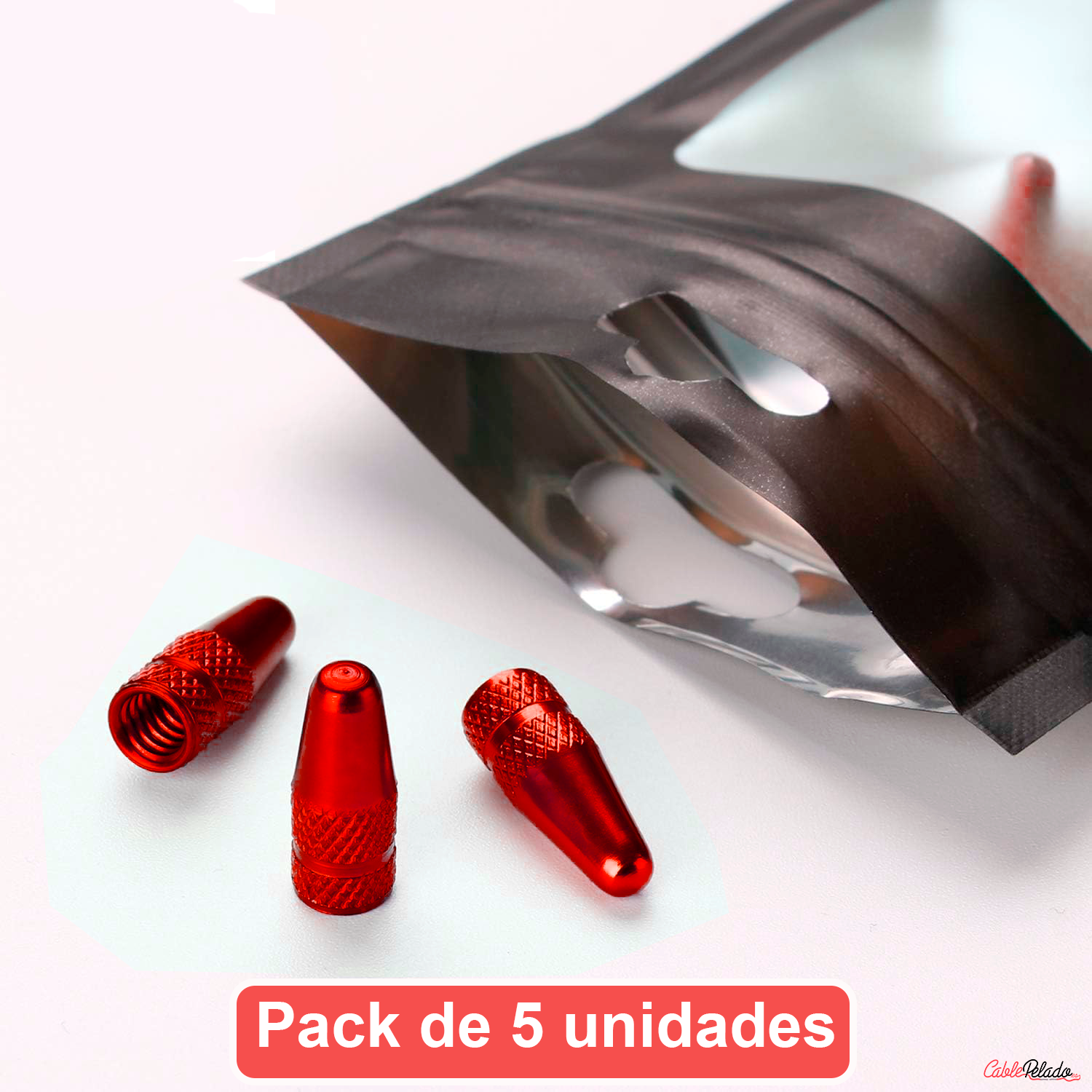 Tapón De Aluminio Para Válvula De Bicicleta 5 Uds  Rojo
