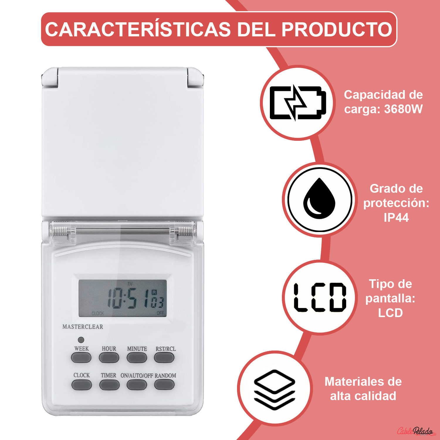 Temporizador Digital IP44 Blanco  Blanco