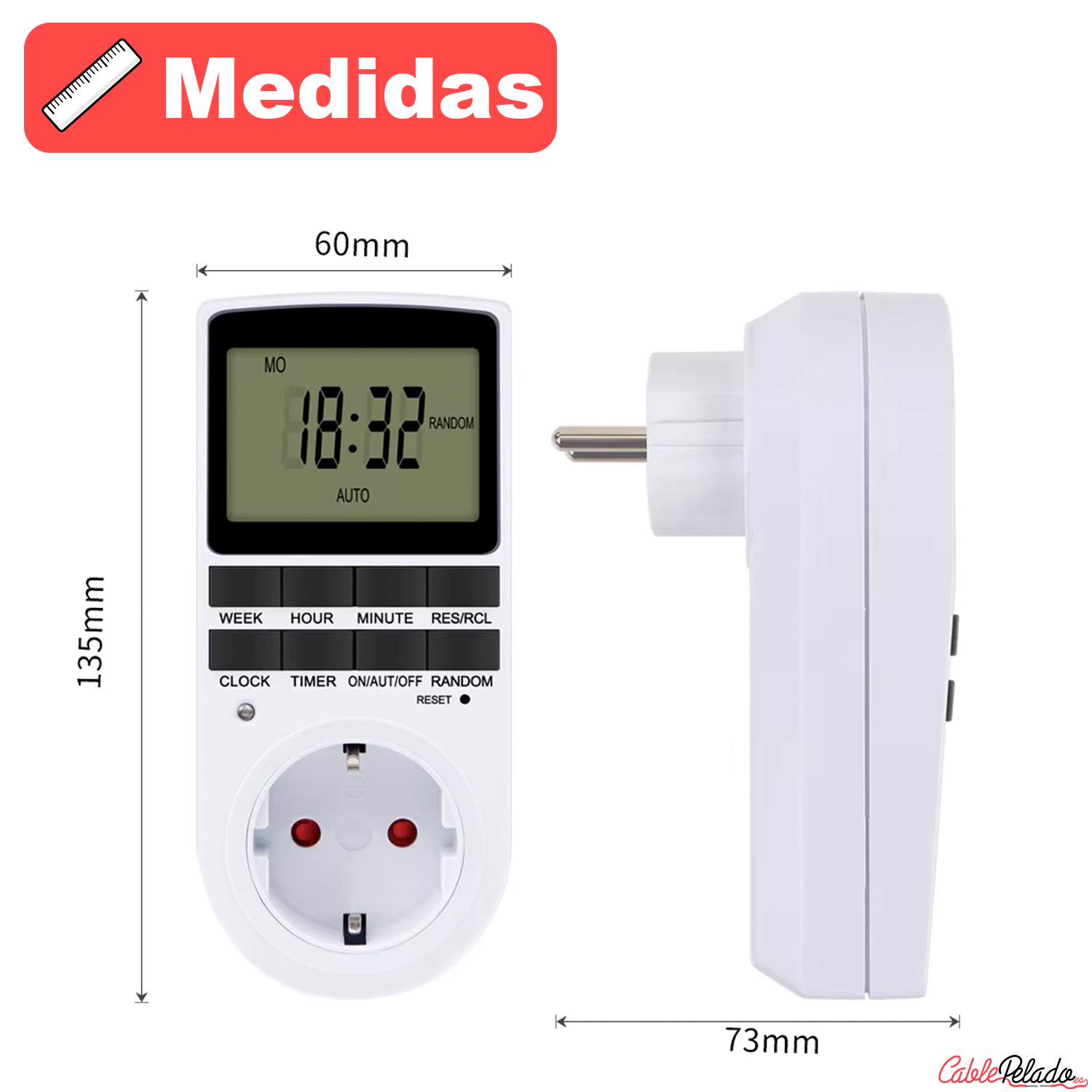 Temporizador Enchufe Digital 10 programas Diarios  Blanco
