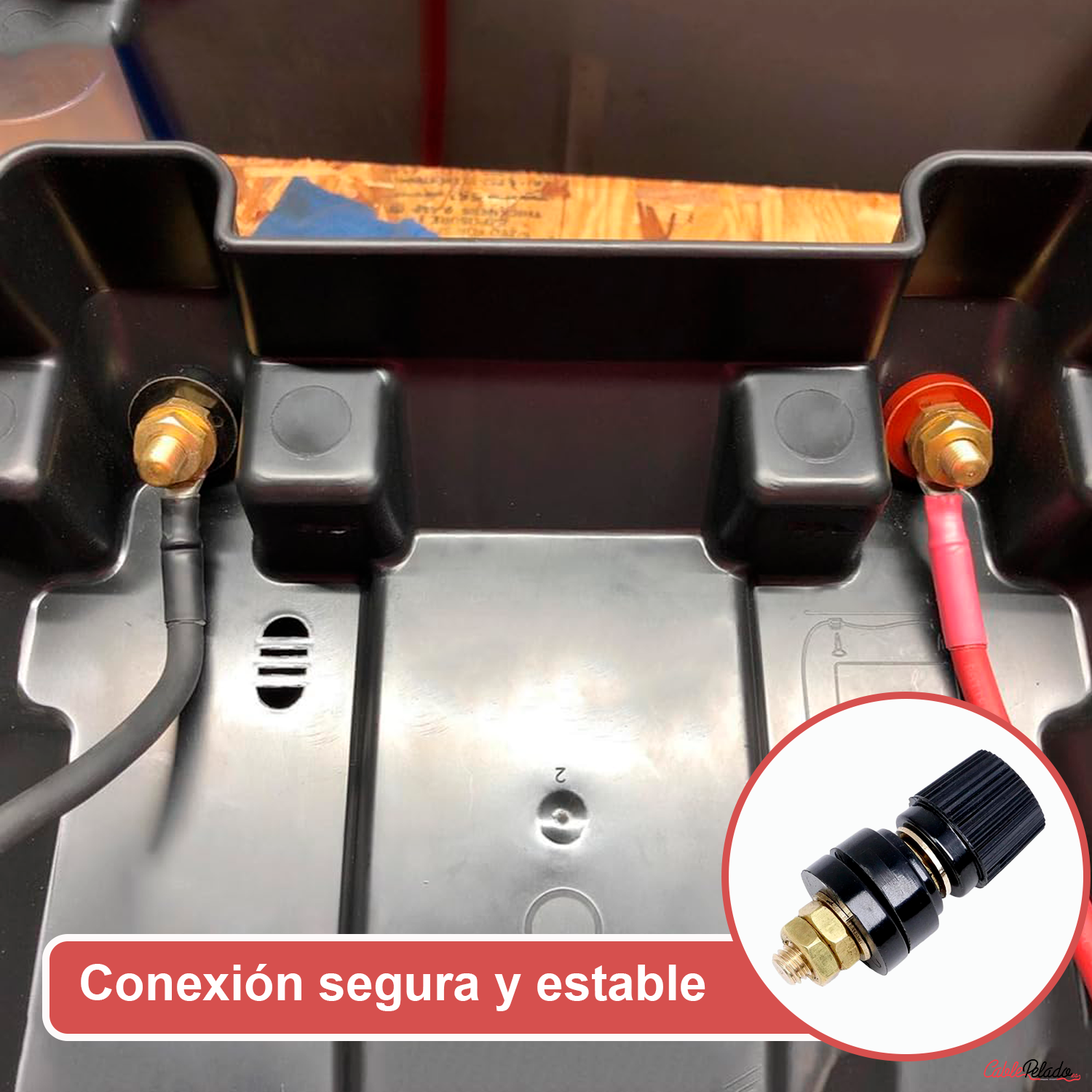 Terminal de Batería de Cobre M6 con Poste de Unión  Negro