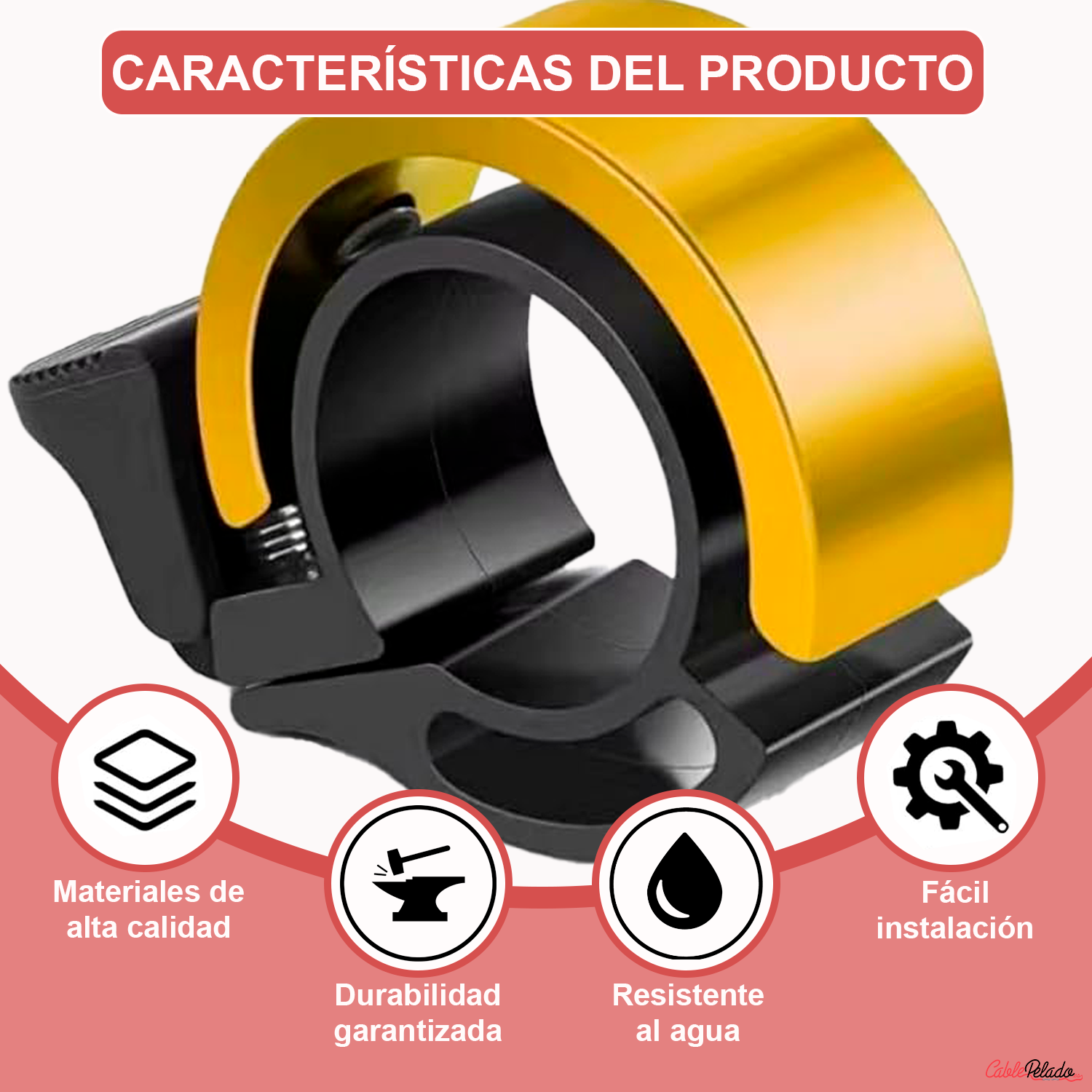 Timbre Bicicleta 90dB Diametro 22 mm  Amarillo