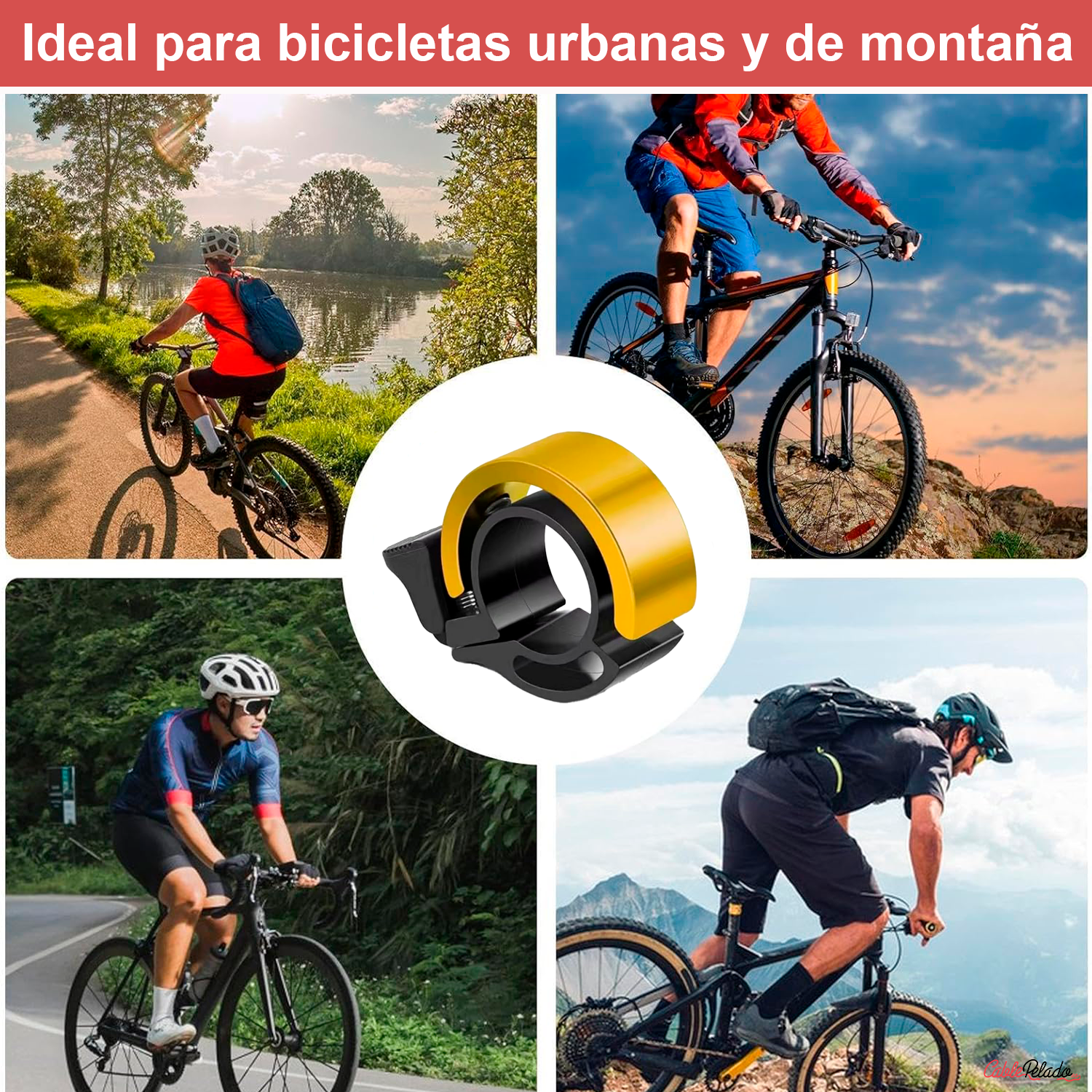 Timbre Bicicleta 90dB Diametro 22 mm  Amarillo