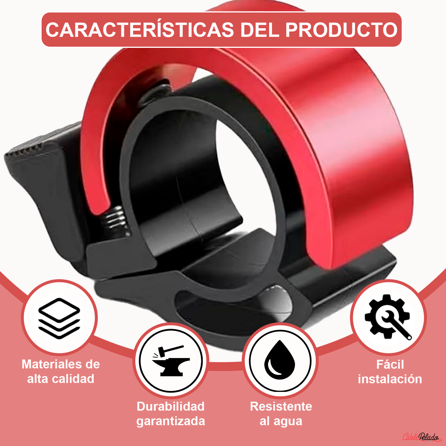 Timbre Bicicleta 90dB Diametro 22 mm  Rojo
