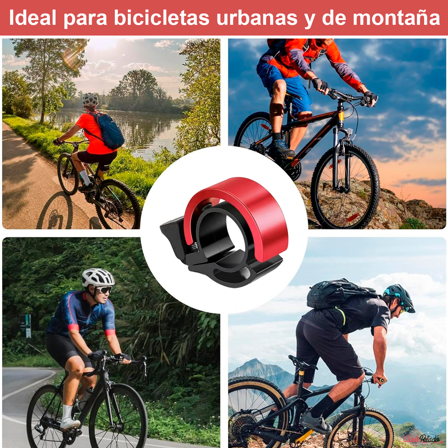 Timbre Bicicleta 90dB Diametro 22 mm  Rojo