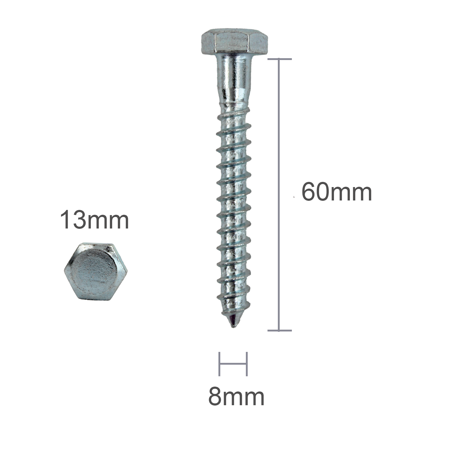 Tornillo/Tirafondo cabeza hexagonal DIN 571 8X60  Plateado