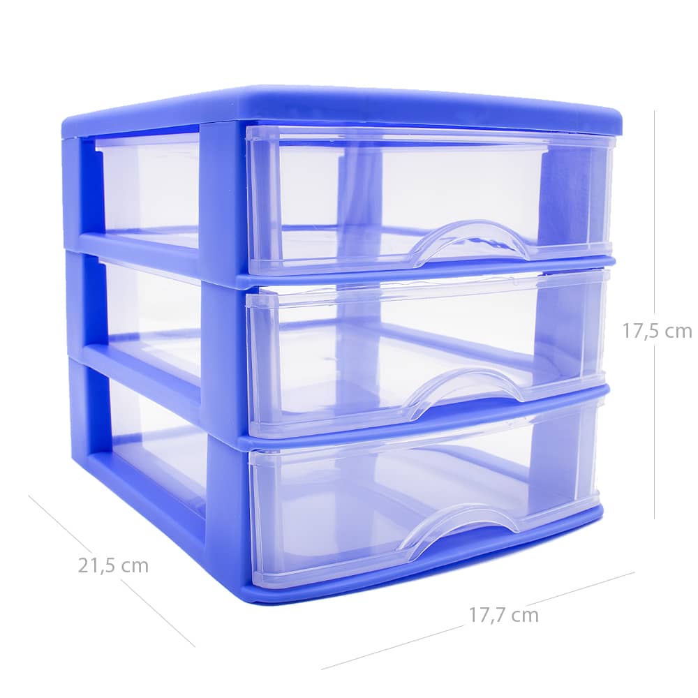 Torre de almacenamiento con 3 cajones 18 cm Azul