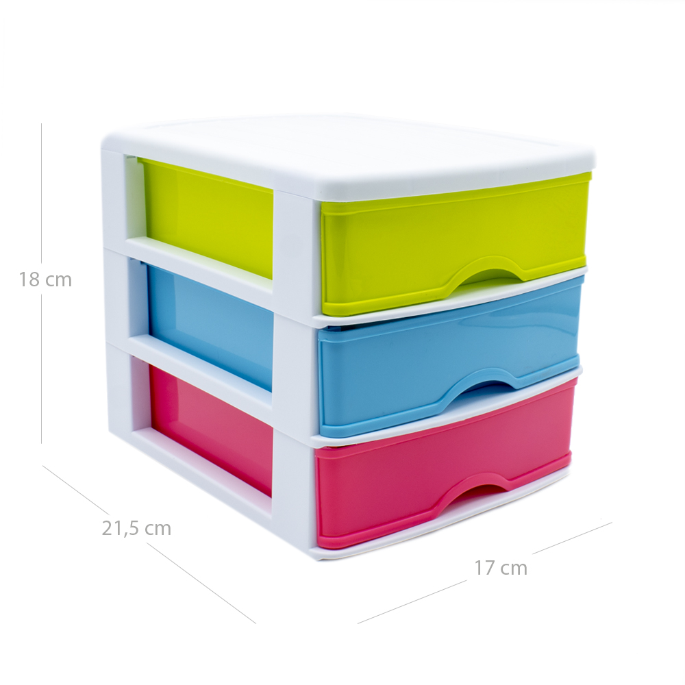 Torre de almacenamiento con 3 cajones 18 cm Multicolor