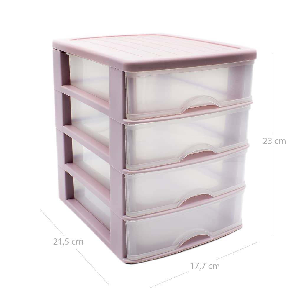 Torre de almacenamiento con 4 cajones 23 cm Rosa claro