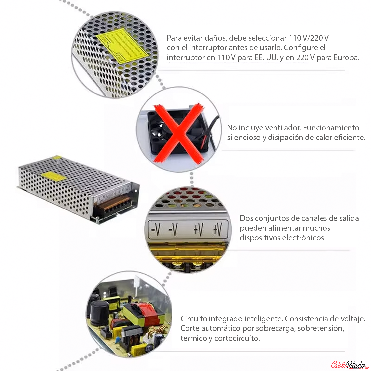 Transformador LED 12VDC 20A  Plateado  250W