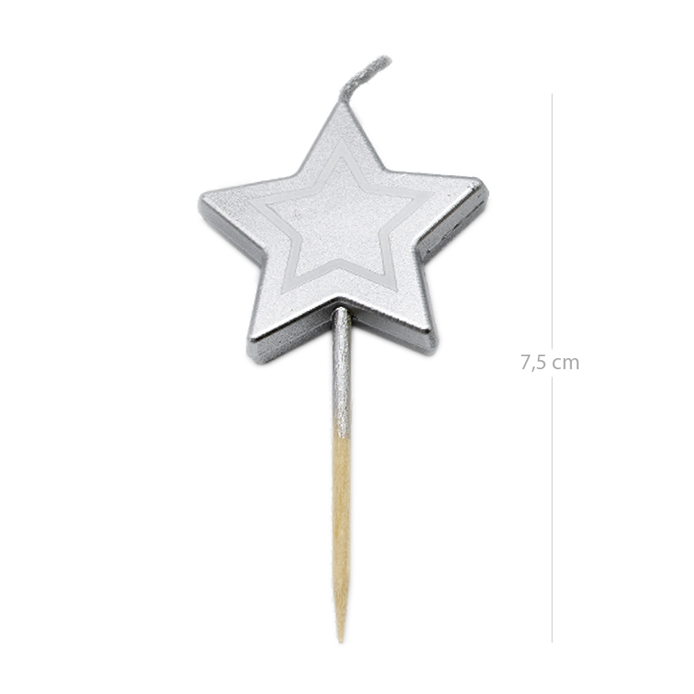 Vela de cumpleaños estrellas (5 uds) 7 cm Plateado